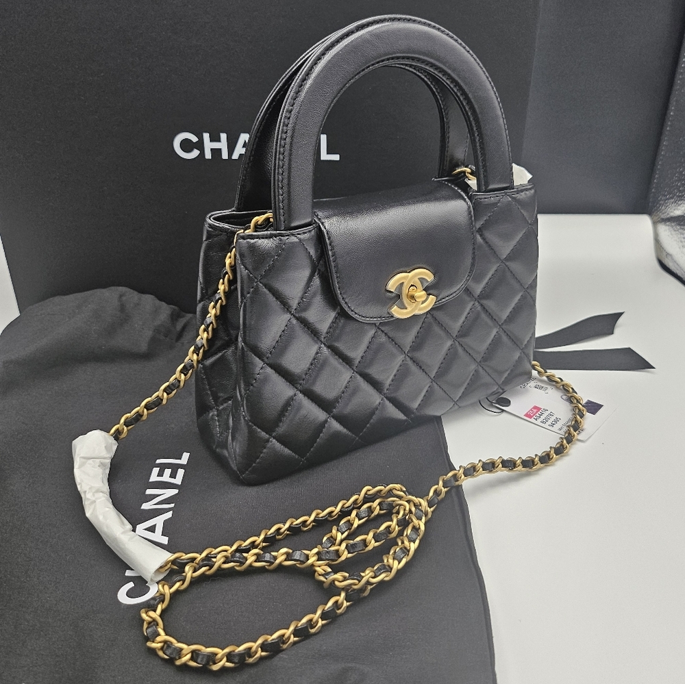 Brand New Authentic Chanel Kelly Shiny Aged Calfskin Quilted Nano Kelly